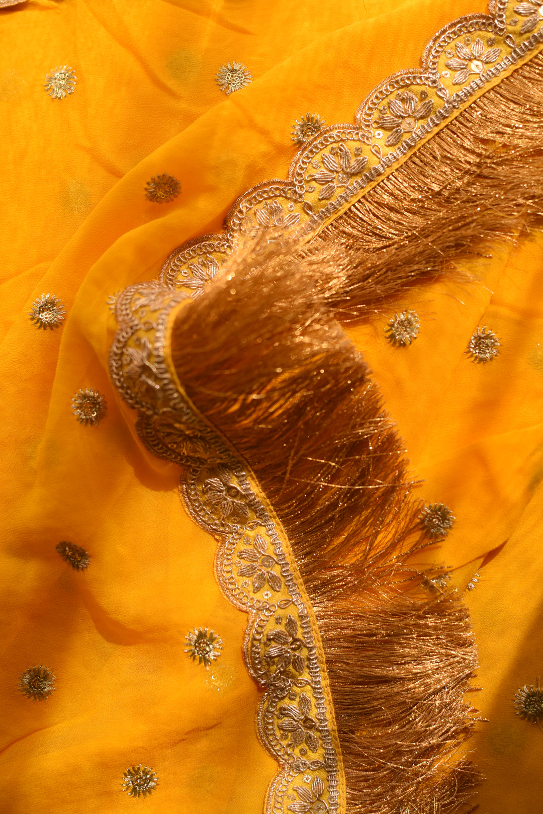 Kiran Lace Yellow Georgette Zardosi Saree