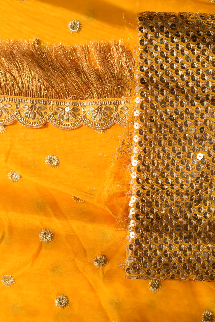 Kiran Lace Yellow Georgette Zardosi Saree