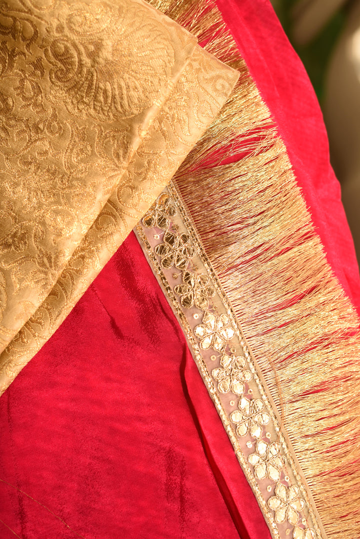 Gota Patti Elegant Red Chiffon Saree